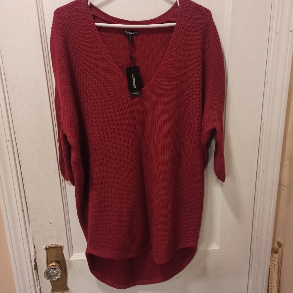 Express Sweater new Womens sz S Red Pullover Oversized Scoop Neck Short Sleeves